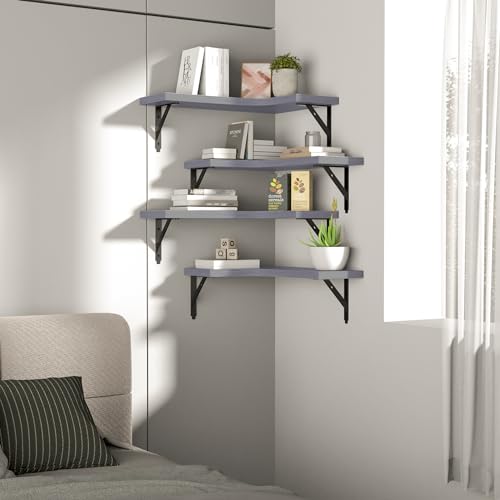 ROMGUAR CRAFT Corner Floating Shelves Wall Mounted Set of 4, Light Grey - color: Light Grey