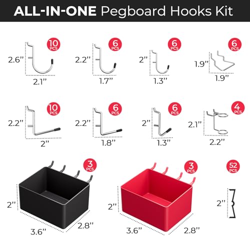 INCLY 126PCS Peg Board Organizer Accessories Kit for Organizing Tools - size: 126 PCS