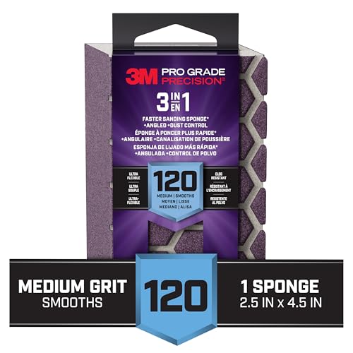 3M Pro Grade Precision 2.5 in. x 4.5 in. x 1 in. 120 Grit Medium 3-in-1 Sanding Sponge - 1 Each - size: 2.5 in x 4.5 in x 1 in - 1 Sponge, style: 120 Grit Medium