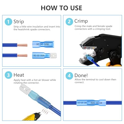 Heat Shrink Spade Connectors Kit 22-16 16-14 12-10 AWG Male and Female Electrical Wire Connector Insulated Quick Disconnect Spade Terminals for Marine Automotive Wiring (Pack of 100Pcs)