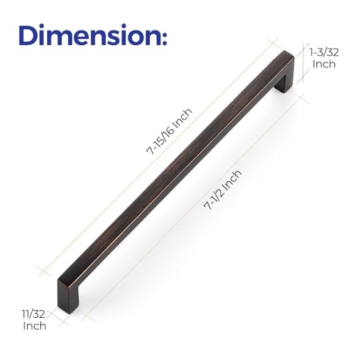 Ravinte Oil Rubbed Bronze Cabinet Handles Cabinet Pulls 7-1/2 Inch 5 Pack | Zinc Alloy, Slim Square Bar Grip, Smooth Drawer Pull Feel, Kitchen Cabinet Update, For Cupboards, Dressers, Drawers, Hardware - color: Oil Rubbed Bronze, size: Flat Black 7-1/2''