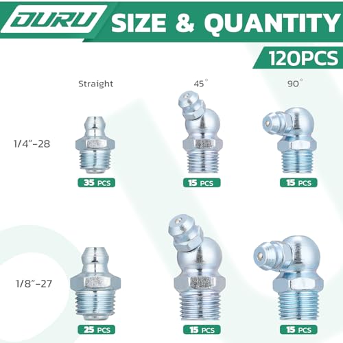 OURU 120PCS Grease Fittings Assortment Kit, SAE with Wrench Kit - size: 120