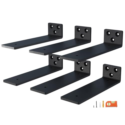 NEODROP 6-Pack 4 Inch Floating Shelf Brackets, Heavy Duty Hidden Shelves Bracket for Kitchen, Nursery, Black Powder Coated Steel - size: 4 Inch, style: 6 Pack