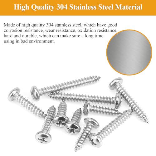 128 Pieces #8 x 1/2" 5/8" 3/4" 1" 1-1/4" Wood Screws Set, Phillips Pan Head #8 Self-Tapping Screws Assortment Kit, 304 Stainless Steel - size: #8, style: Phillips Pan Head
