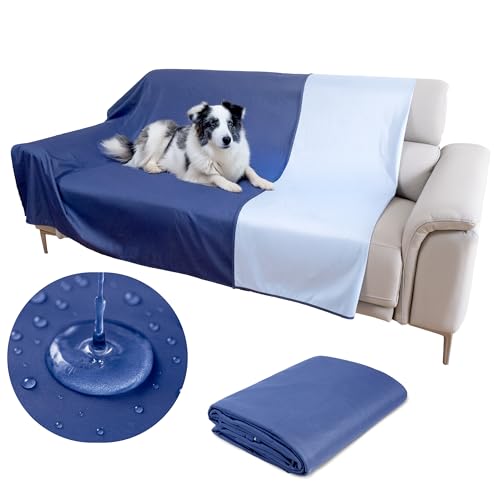 Thin Reversible Waterproof Protective Bed Cover (King Size, 100 x 96 inch), for Pets, Babies; Incontinence, Dirt, Drool - color: Blue, size: King 96 x 100 inch