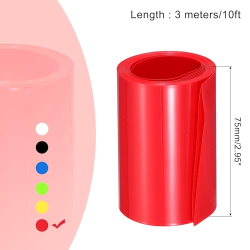 MECCANIXITY Battery Wrap PVC Heat Shrink Tubing 48mm Dia 75mm Flat 10 Feet(3meters) Red Good Insulation for Battery Pack - color: Red, size: 48mmx75mmx3m