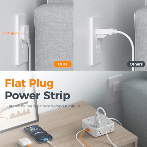 TESSAN Surge Protector Power Strip with 900J Surge Protection, 5 Ft, Grey - color: Grey with 20W PD, size: 5 feet