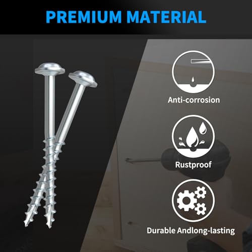 Pocket Hole Screws #8 x 1-1/4 Inch, 600PCS, FIXLINK Interior Pocket Screws | Galvanized, Rust Resistant, Coarse Thread, Square Drive, Washer Head, Zinc Plated, Self Tapping, 150MM Drive Bit Included - size: #8 X 1-1/4"