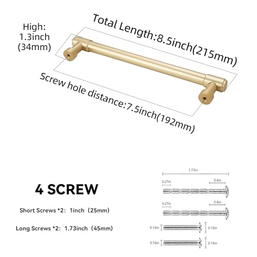 10 Pack 7-1/2 Inch(192mm) Kitchen Cabinet Handles Brushed Gold Cabinet Pulls Alloy Drawer Pulls Solid Cabinet Hardware - color: Brushed Gold, size: 7-1/2'' Hole Center(192mm)