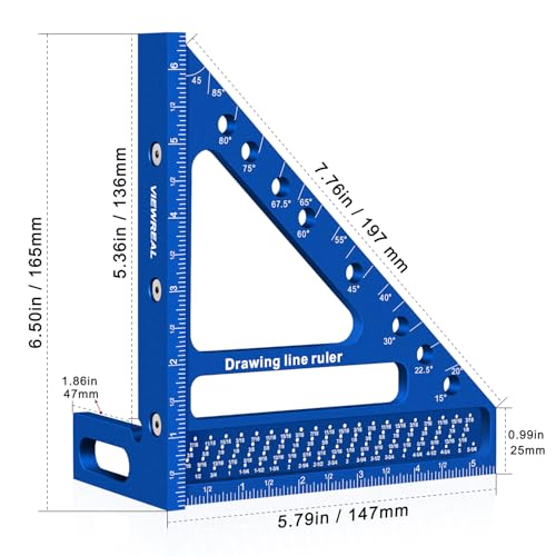 Quick-Set 3D Measuring Square - Multi-Angle Carpenter's Tool with Angle Pin for Woodworking,Imperial Line Ruler, Essential Woodcraft Layout Aid - color: Blue