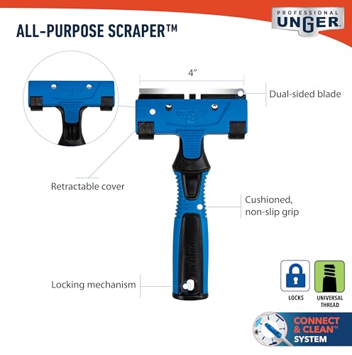 Unger Professional Connect and Clean 4" All-Purpose Scraper, Window, Glass, and Floor Scraping Tool Supplies, Adhesive Removal, Gum, Stickers, Paint Removal, Dual-Sided Blade - size: 4", style: All-Purpose Window Scraper