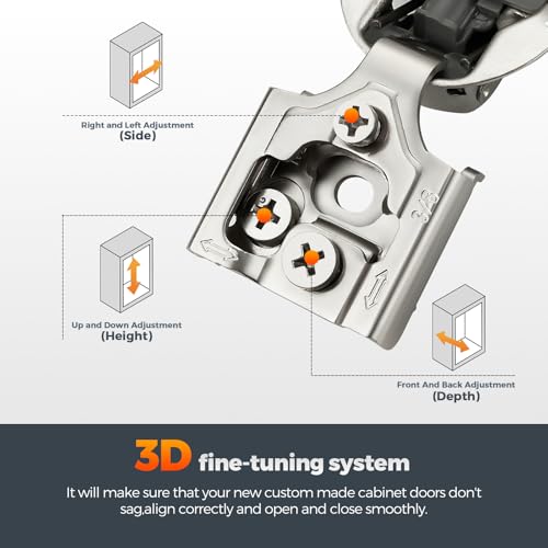 Satin Nickel Cabinet Hinges, 3/8 Inch Overlay, 10 Pack(5 Pairs) | Stainless Steel Build, Soft Close Concealed Hinge, 3D Self-Closing Adjustment, Face Frame Door Fit, Kitchen Cabinets - size: 3/8 inch Overlay
