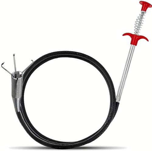 Flexible Drain Clog Remover Tool, Extra Long Plumbing Snake Hair Catcher with 4-Prong Grabber Claw, Heavy-Duty Spring Reacher for Kitchen Sink, Bathroom Tub, Sewer & Dropped Items (63 inch) - color: 63 inch