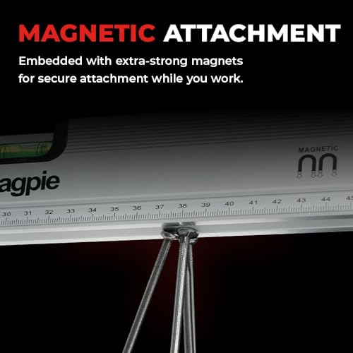 Magpie 12-Inch Magnetic Level and Ruler, 180/90/45 Degree Bubbles, Mechanical Torpedo Level, Shock Absorbing End Caps, Measurement in Inches and Centimeters