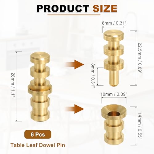uxcell 6Pcs Table Leaf Dowel Pin, 8x10x28mm Brass Table Top Leaf Alignment Pins Desk Bolt Sleeve Connectors for Furniture Cabinet Wooden Box, Gold Tone - size: 8x10x28mm