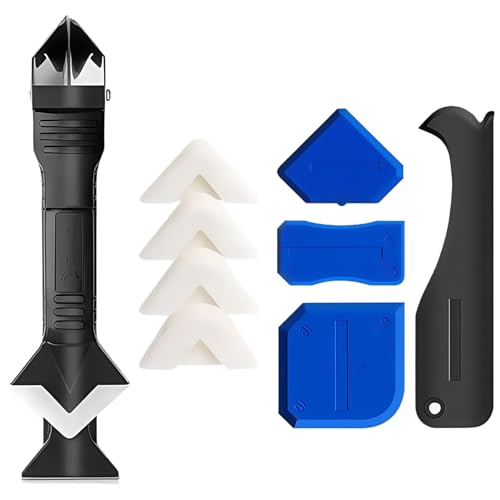 3 in 1 Silicone Caulking Tool Kit-Caulk Remover Tool with 4 Angle Scrapers,Grout Removal Tool,Caulking Finger,Glass Adhesive Angle Scraper for Bathroom Flooring,Kitchen,Window,Sink Joint,Frames Seal