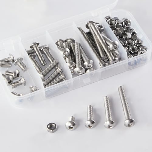 M4 x 20mm 30mm 40mm 50mm Button Head Socket Cap Screws Bolts and Nuts, Stainless Steel 304, Bright Finish, Metric Allen Hex Drive, Fully Thread, Assortment Kit 80PCS - size: Button M4x20-50mm+Nuts