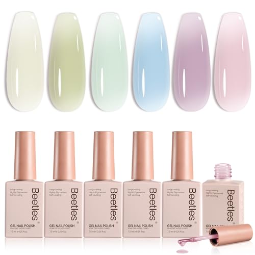 Beetles Jelly Gel Nail Polish Set, Silent Meditation 6 Colors Neutral Gel - color: B - Sheer | Silent Meditation