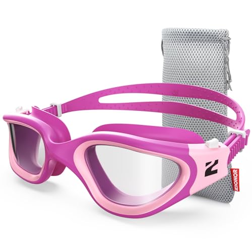 ZIONOR Swim Goggles, G1 SE Swimming Goggles Anti-Fog for Adult Men Women - color: B6-clear Lens Rose Frame