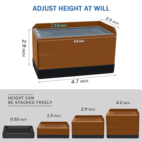 ANNKUT Furniture Risers 3 inch, Rectangle Adjustable Risers Blocks for Bed Sofa Table and Couch Lift to 1.5 or 3 inch，Heavy Duty Support Up to 1,300 Lbs (4 Pack-Brown) - color: 3 Inch-brown(rectangle)