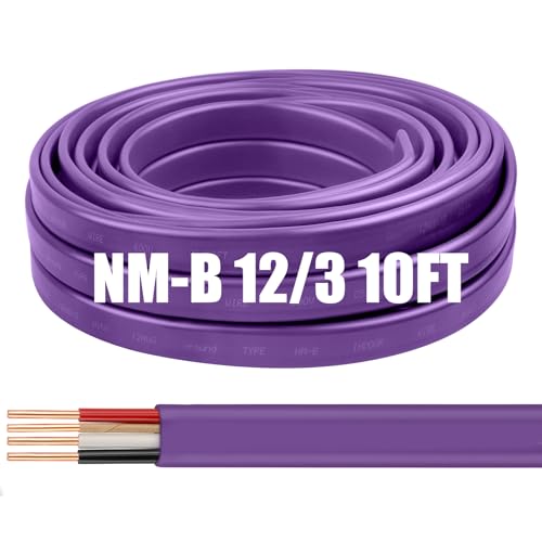 12/3 Wire with Ground - 10FT 12 Gauge NM-B Non-Metallic Sheathed Cable 100% Pure Copper 12 AWG 3 Conductor Residential Indoor Wire for Outlets, Switches, Other Loads and Lighting Wiring Projects etc. - size: 10FT, style: 12AWG/3
