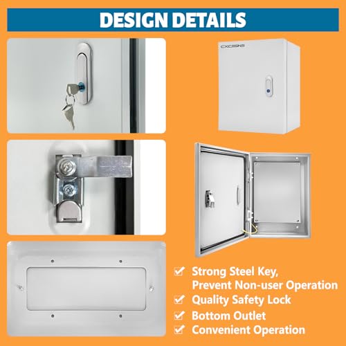 Electrical Junction Box 24x16x12, NEMA 4X IP66 Steel Enclosure Box - size: 24 x 16 x 12''