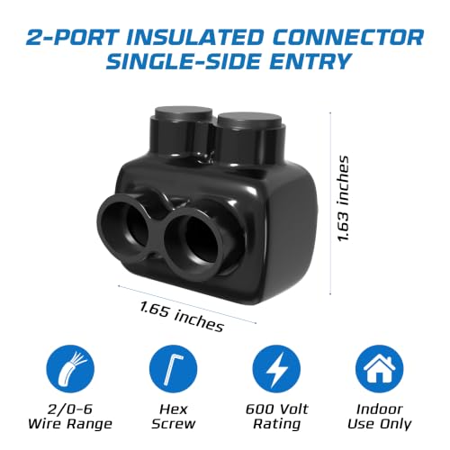 OHLECTRIC Insulated Wire Connector 2 Port Dual Side Entry for 2-14 Wire Range Lugs with 7/32 Hex Screw, Pre-Filled with Oxide Inhibitor - Wire Connectors, Electrical Connectors, Wire Tap