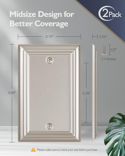 Switch Plates Outlet Covers, 2-Pack Metal Wall Plates, Satin Nickel - color: Satin Nickel, size: 1 Blank 2PK