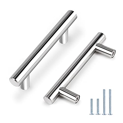 Probrico 5 Pack | 3" Cabinet Pulls Polished Chrome, Euro T Bar Kitchen Cabinet Hardware Stainless Steel Dresser Pulls Chrome Handles for Cabinet Dresser, 3" Hole Centers, 5" Total Length - color: Polished Chrome, size: hole center 3"