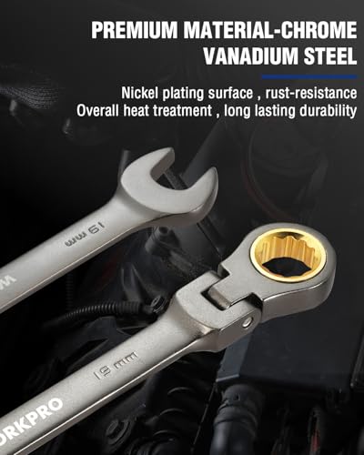 WORKPRO 19 mm Flex-Head Ratcheting Combination Wrench, Nickel Plating - size: 19 mm, style: Nickel Plating