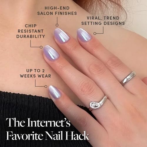 Glamnetic Press On Nails - Short Oval, Velvet Fake Nails 30 Pc Full Kit - color: 2I - Mermaid's Tail