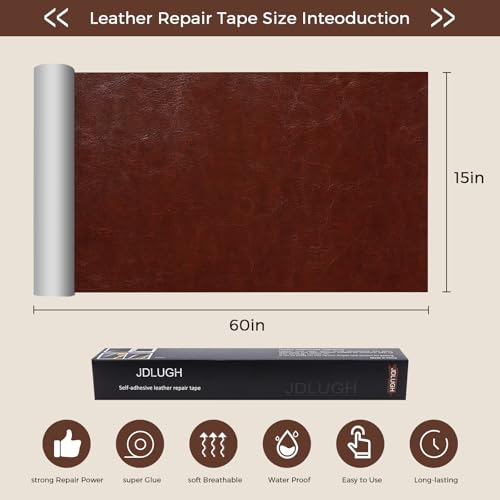JDLUGH Leather Repair Patch Tape kit, 15x60 Inch, Dark Brown 3.0 - color: Dark Brown 3.0, size: 15x60 Inch