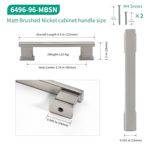 Matt Brushed Nickel Kitchen Cabinet Handles 3.75 Inch 10 Pack - color: Matt Brushed Nickel, size: 3.75"/96MM Hole Center