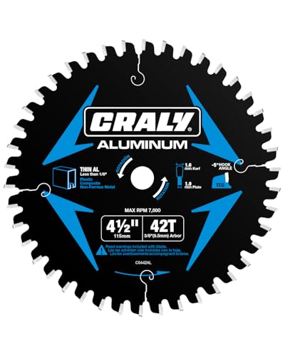 CRALY 4-1/2 Inch 42 Teeth Aluminum and Non-Ferrous Metal Cutting Circular Saw Blade, 3/8 mm Arbor, Carbide Tipped, Thin Kerf, Black Ice™, for Thin Aluminum, Plastic, Composite(C0442AL) - size: 4-1/2", 3/8" arbor, 42T