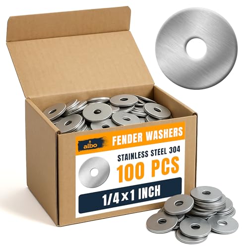 ALBO 100 Pcs 1/4" x 1" 304 Stainless Steel Fender Flat Washers - size: 1/4" x 1" - 100pcs