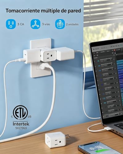 TROND Multi Plug Wall Outlet Extender 2 Pack, Small Outlet Splitter, White - color: White, size: 3 Prong, 2 Pack