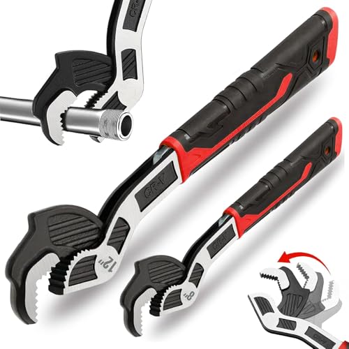 8” 12” Pipe Wrench Set, Self Adjusting Pipe Wrench, Multi-function Self-locking Pipe Vise Wrench Set, for 3/8” to 1-11/16" (9-43mm) Pipe Fittings, Standard Nuts and Irregular Nut - color: 8”+12”