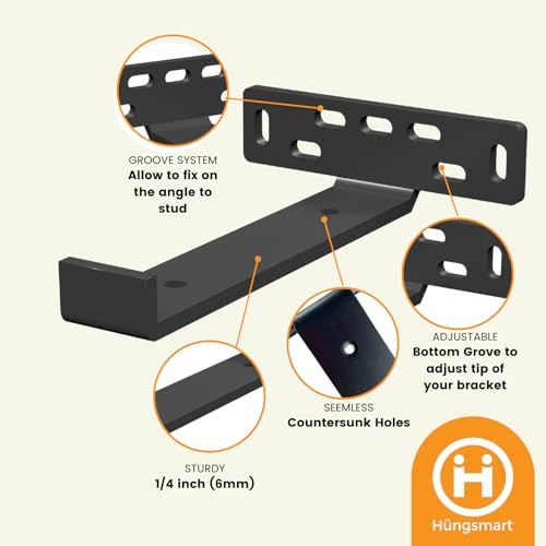 4-Pack Heavy Duty Floating Shelf Brackets - Black, Q253 Steel, Wall Mount, 11.25"L x 5"W x 1 1/4"H - color: Black, size: 11.25 inch - J Shape