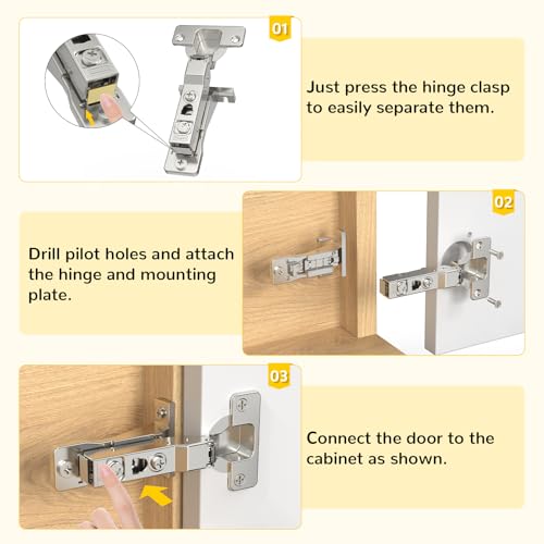 Onemake 4 Pack 110° Face Frame Inset Cabinet Hinges, Soft Closing 3D Adjustment, Clip On Plate, Smooth Slow Close Concealed Hidden Replacement, Easy Installation, Insert Hardware for Kitchen Cupborad