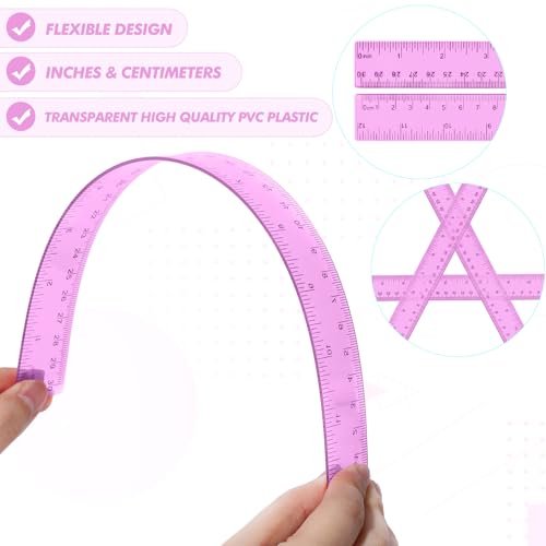 Zonon 2 Pcs 12 Inch Clear Ruler and 6 Inch Plastic Protractor Set, Pink - color: Pink