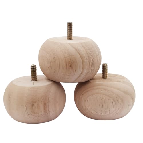 2 Inch Solid Oak Wood Bun Feet, Set of 4 - Unfinished Round Furniture Legs for Sofa, Couch, Chair, Ottoman & Cabinet | Includes Screws, Mounting Plates & Rubber Pads - size: 2 inch Hanger Bolt