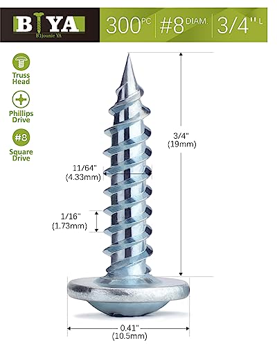 Wood Screws,#8×3/4 inch 300Pcs Truss Head Wood Cabinet Screws - color: Silver, size: #8 x 3/4"