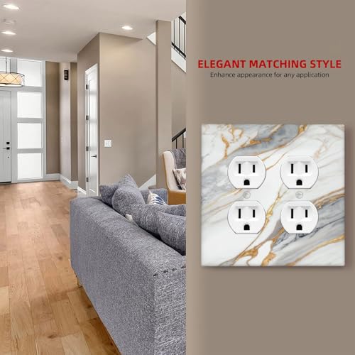 White Gray Gold Marble Light Switch Cover Decorative Wall Plate - color: 2 Gang Double Duplex Outlet