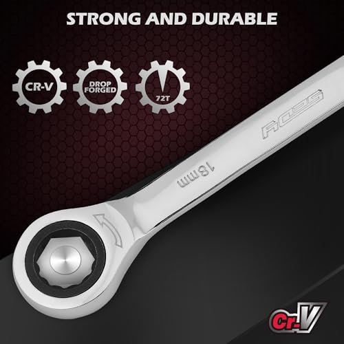 Premium 24-Piece Ratcheting Wrench Set, SAE & Metric Combination Wrenches, 8-19mm / 1/4"-7/8", 72-Tooth Ratchet Spanners, Chrome Vanadium Steel with Roll-Up Pouch for Mechanics - color: 24-pc Ratcheting (Chrome Finish)