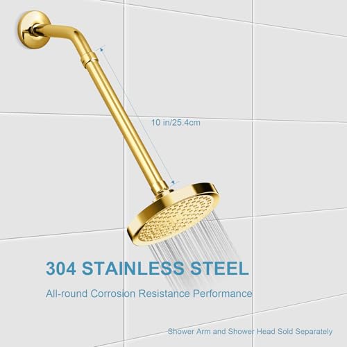 OFFO Shower Head Extension Arm, Shower Arm Extension Shower Head Extender Made of 304 Stainless Steel Shower Pipe Extension, Bright Gold 10 in - color: Bright Gold, style: 10 in