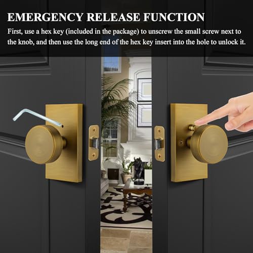 Antique Brass Door Knobs Privacy Door Knobs Interior with Lock - color: Antique Brass