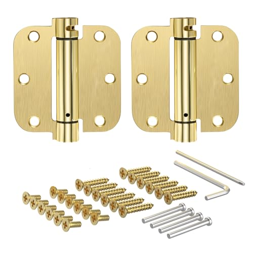 Self Closing Door Hinges, Spring Hinge Door Closer 3.5 Inch Brass 2 Pk - color: Satin Brass Finish, size: 3.5 Inch, 5/8 Radius