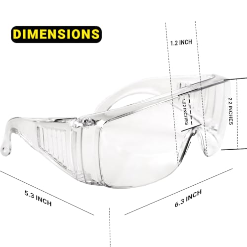 Safety Glasses Over Eyeglasses, Z87 Safety Goggles Over Glasses - color: 12 Pack - Clear