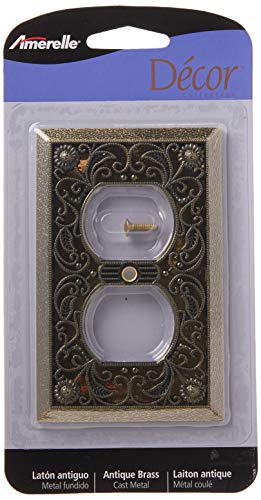 Amerelle 65DAB Filigree Wallplate, 1 Duplex, Antique Brass (Pack of 2) - size: 1 Duplex (Pack of 2)