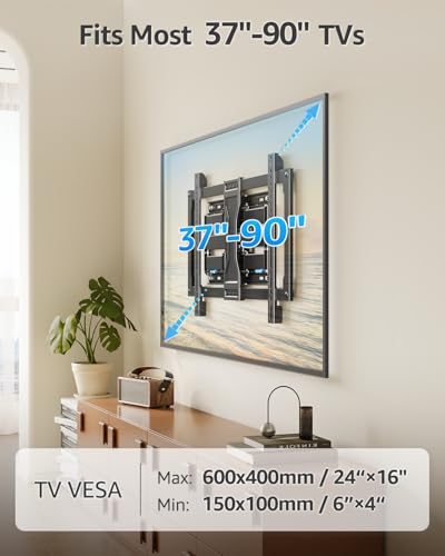 MOUNTUP Ultra Slim TV Wall Mount for Most 37-90 inch TVs, 1.1" Thin Low Profile Full Motion TV Mount Bracket, Dual Swivel Articulating Arms with Tilt, Fits 16" Studs, Max VESA 600x400mm Holds 132lbs - size: for 37-90 inch TV,Slim TV Mount